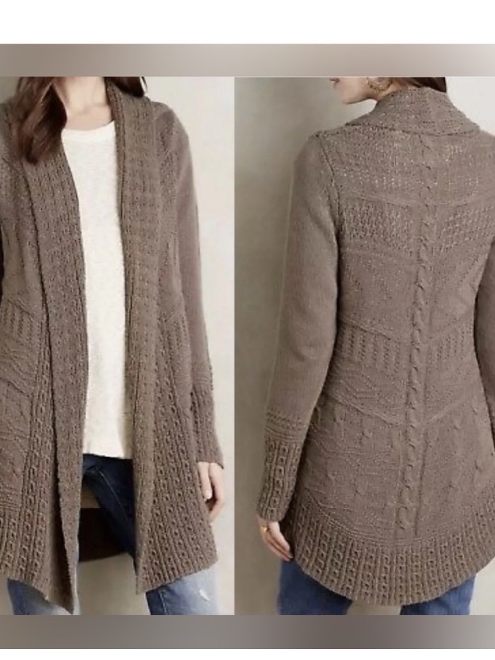 Anthropologie Angel of the North Brown Knit Open Front Cardigan XS